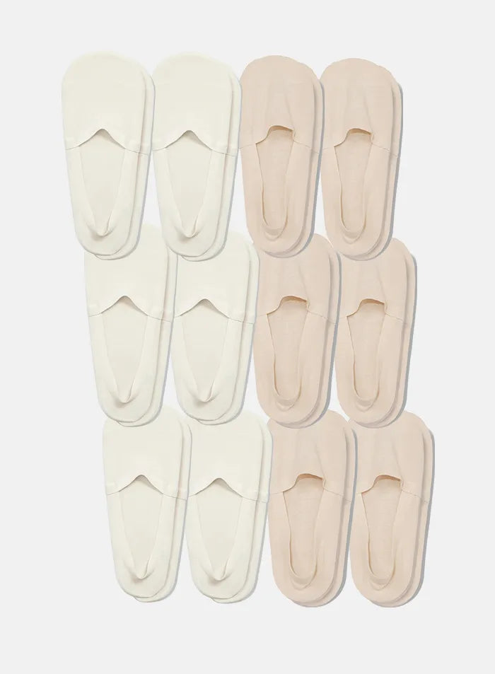 KMOWO Bamboo  No Show Socks 12-Pack-Lvory White and Almond Beige