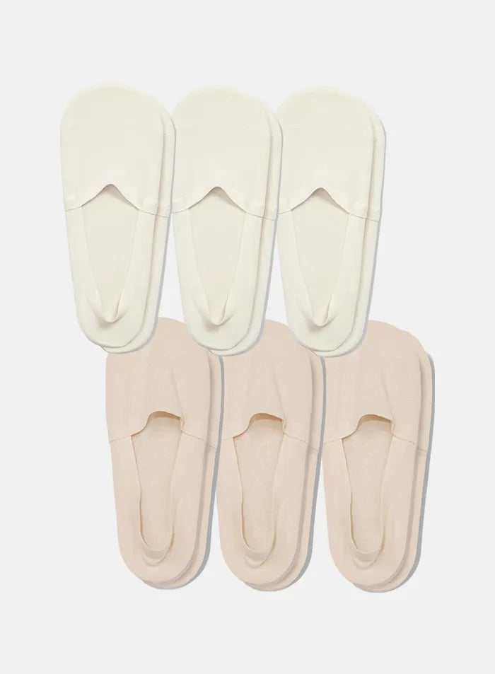 KMOWO Bamboo  No Show Socks 6-Pack-Lvory White and Almond Beige